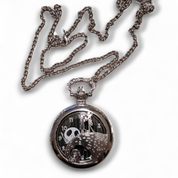 Nightmare Before Christmas Silver Quartz Jack Pocket Watch Pendant w/ 32" Chain - Picture 8 of 14